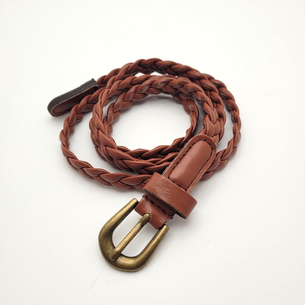 Brown Braided Belt Slim Skinny Boho Indie Western Minimalist Accessory